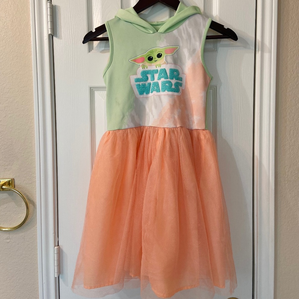 Hood W/Ears Baby Yoda Dress Costume Size 10-12 Disney Girls
